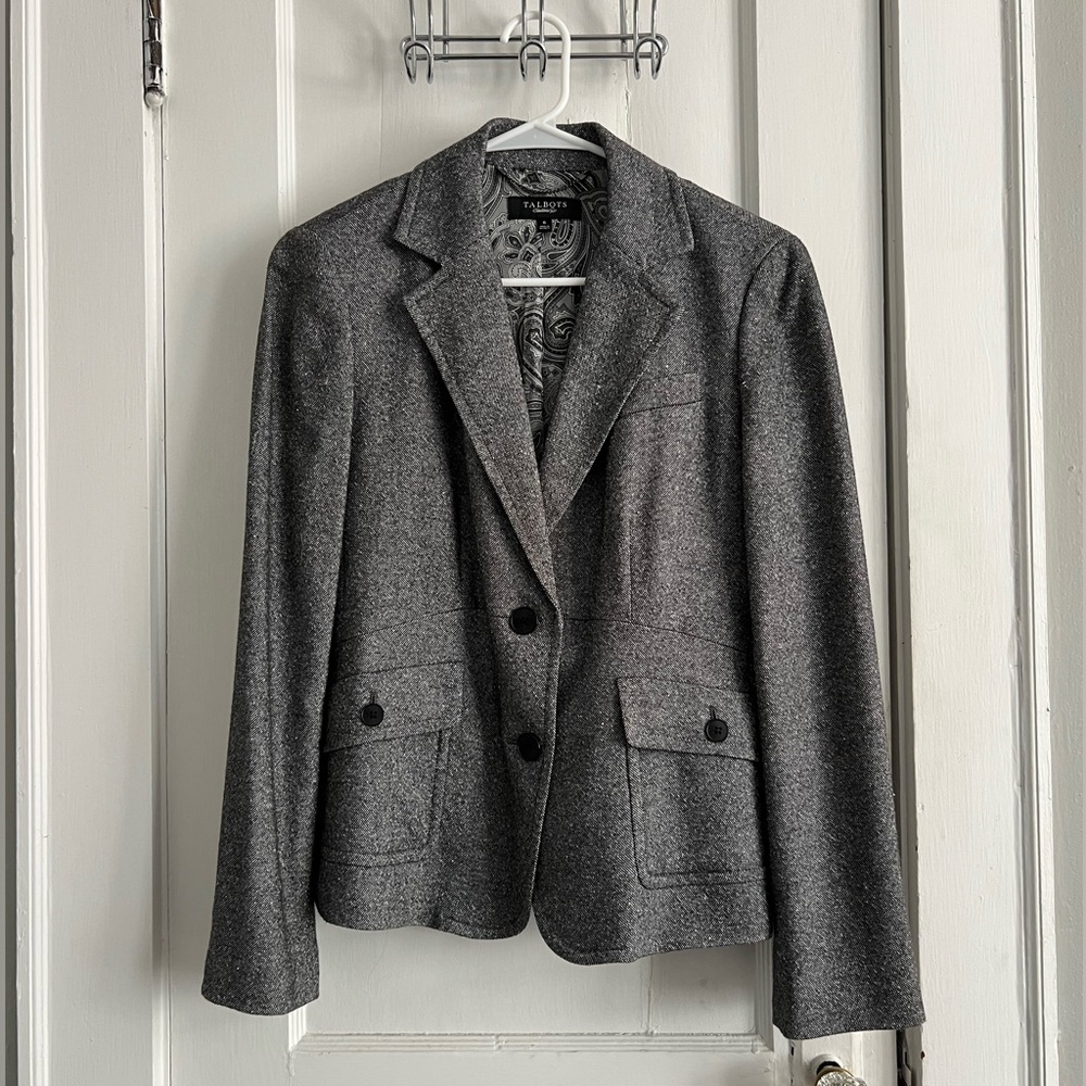 Talbots tweed black and white blazer size 6